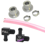 FUEL SIGHT GAUGE KIT WITH BLACK ANODIZED ELBOW FITTINGS WITH INDICATOR TEXT-WITH RED HOSE