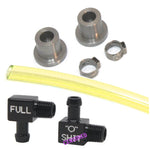 FUEL SIGHT GAUGE KIT WITH BLACK ANODIZED ELBOW FITTINGS WITH INDICATOR TEXT-WITH YELLOW HOSE
