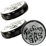 Speed Dealer Customs Harley Davidson Gas Cap for Years 73-82 Fucking Gas Lettering In Black Anodized with Black Ano Bottom
