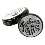 Speed Dealer Customs Harley Davidson Gas Cap for Years 73-82 Fucking Gas Lettering In Black with Polished Background