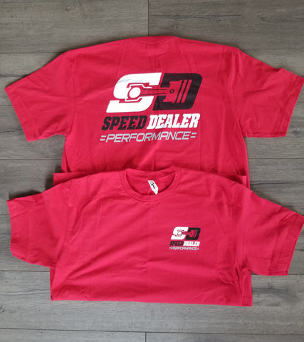 Short Sleeve T-shirt Design features our Speed Dealer Performance Logo. Shirts seem to run small after washing, if you like a more fitted tee go with your natural size. Like a looser fit size up.